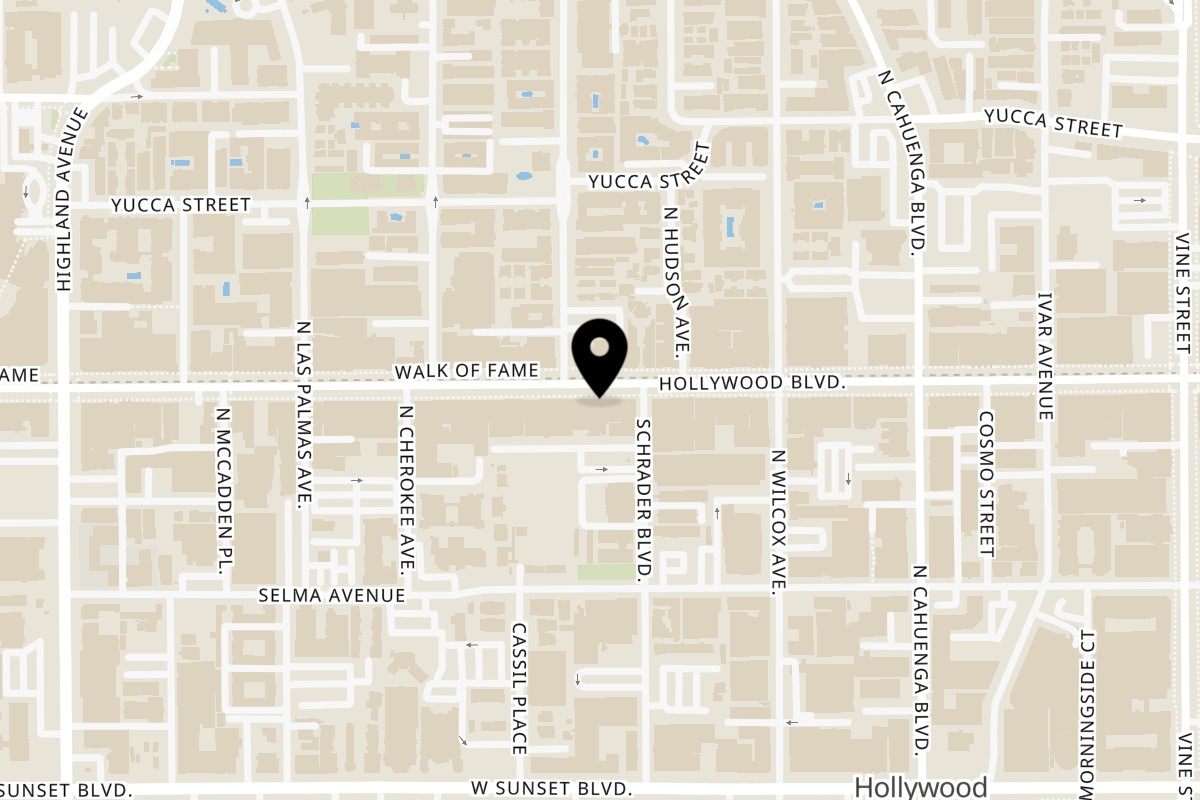 Map showing the location of Urban Masala on 6554 Hollywood Blvd in Los Angeles